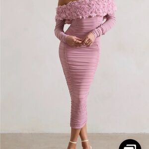 CLUB L LONDON PINK MESH FLORAL DRESS